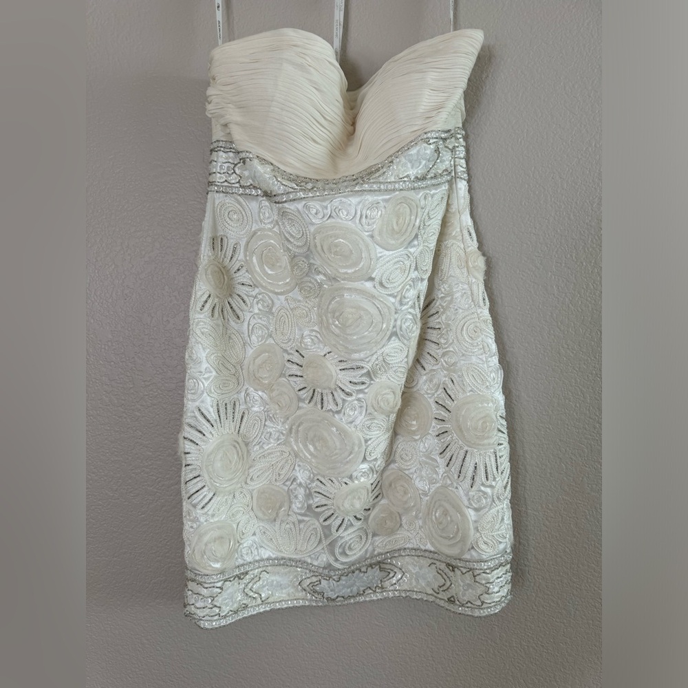 Sue Wong Ivory Strapless Embellished Cocktail Dress